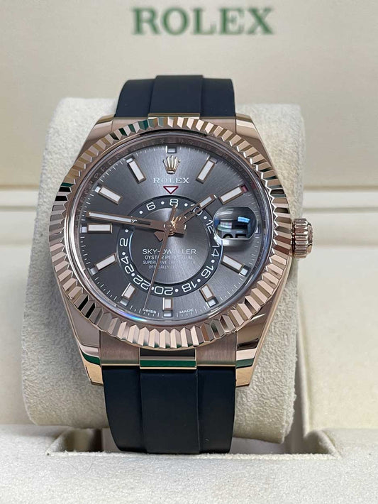 Rolex Everose Gold Sky-Dweller - Fluted Bezel - Oysterflex Bracelet