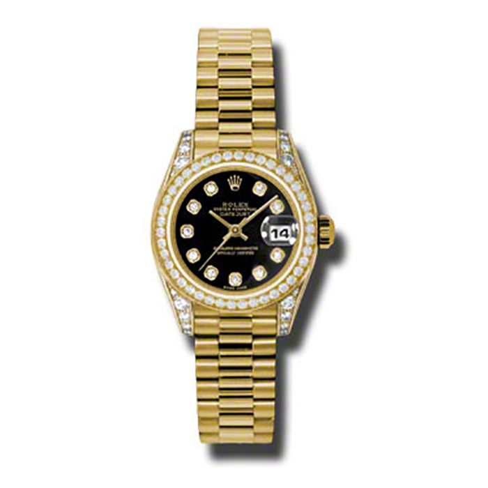 Rolex Datejust Steel Yellow Gold Black Diamond Dial Ladies Watch